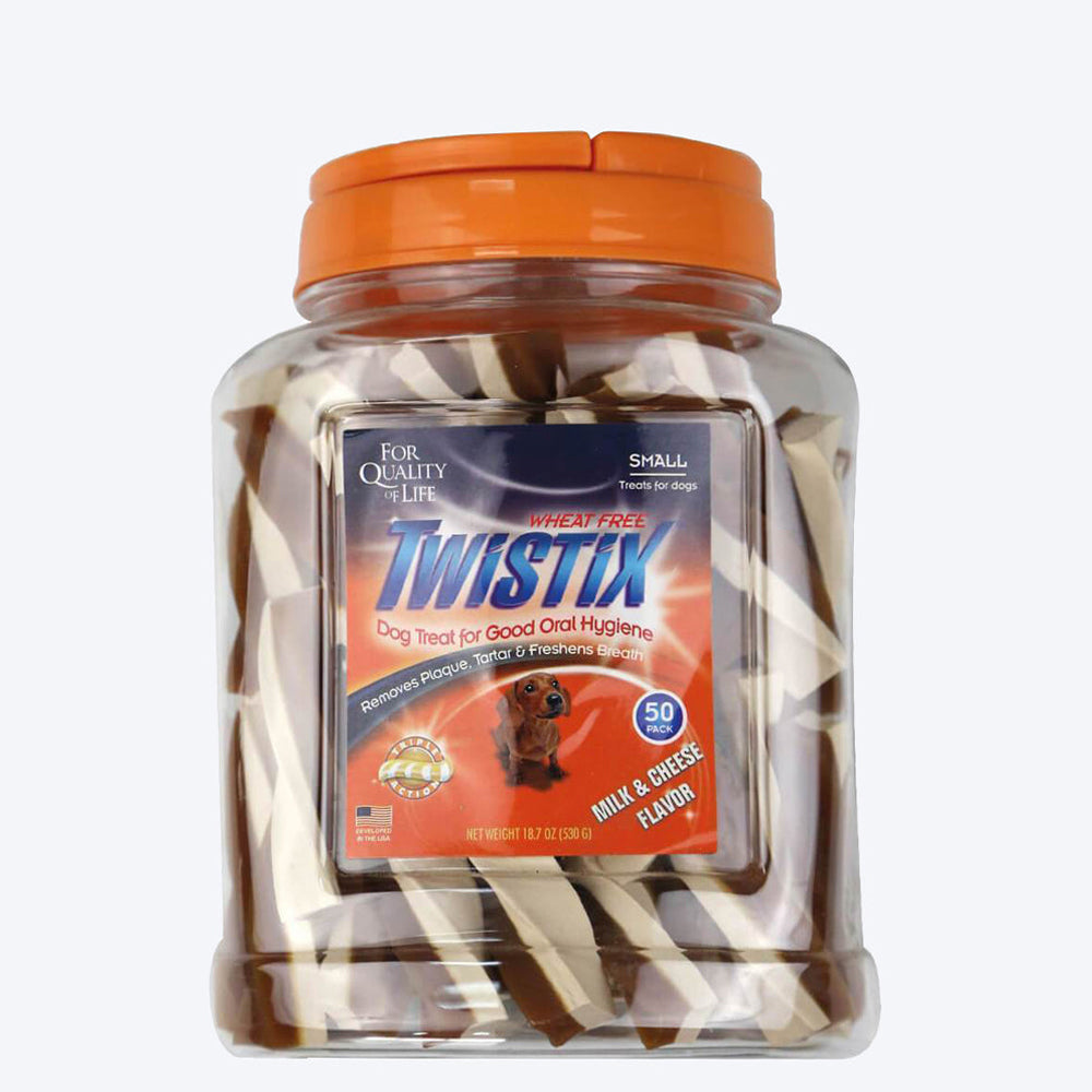 NPIC Twistix Milk and Cheese Dog Treats - Small - 500 g Canister (50 sticks) - Heads Up For Tails