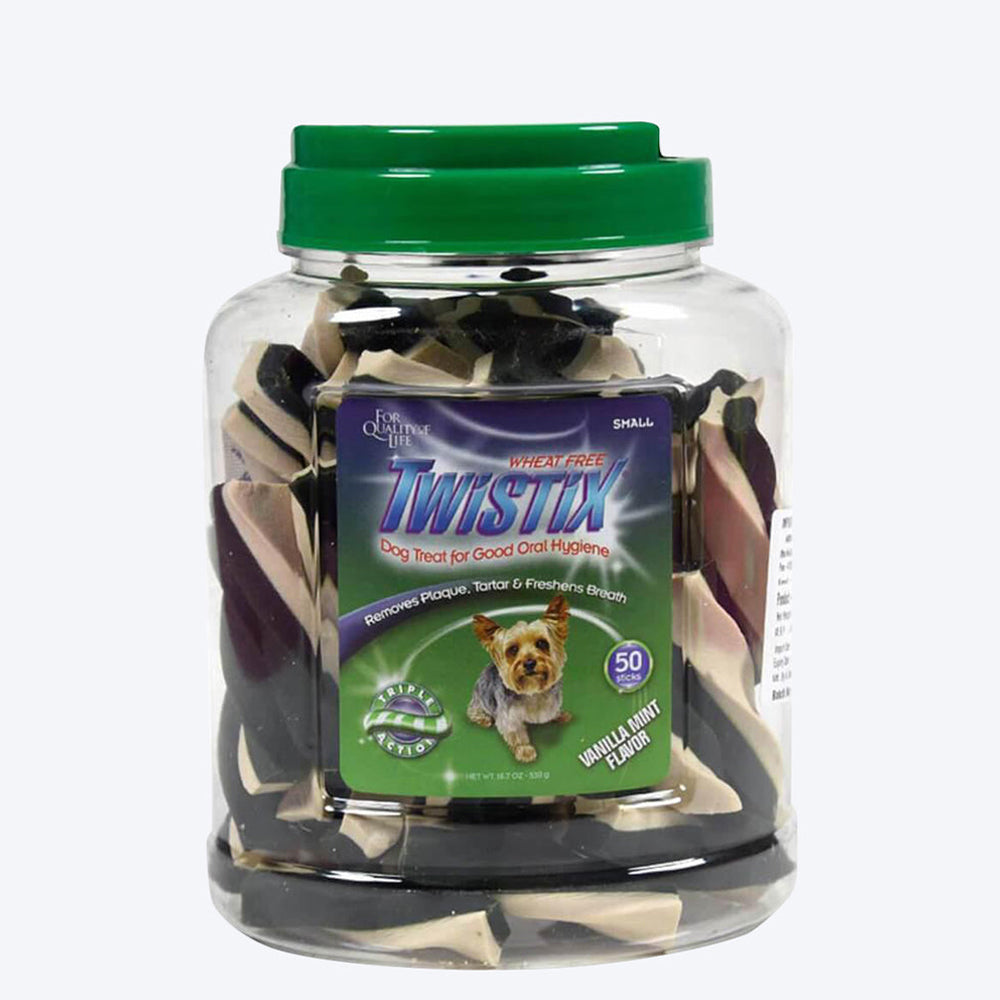 NPIC Twistix Vanilla Mint Dog Treats - Small - 500 g Canister (50 sticks) - 500 g - Heads Up For Tails