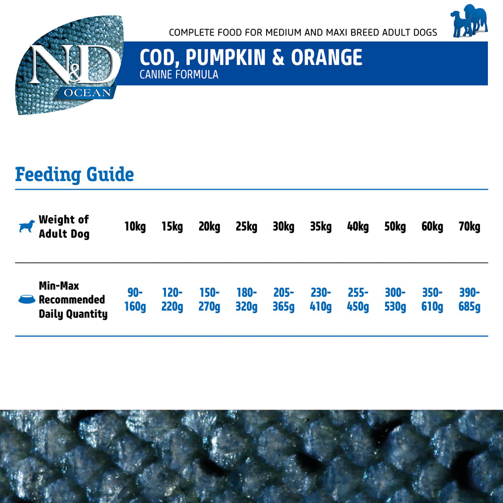 Farmina N&D Pumpkin Codfish & Orange Grain Free Medium & Maxi Breed Adult Dry Dog Food - Heads Up For Tails