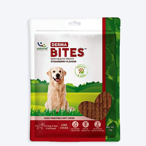 Natural Remedies Derma Bites Skin Health Treat for Dogs and Puppies - Strawberry Flavour - 75 g - Heads Up For Tails