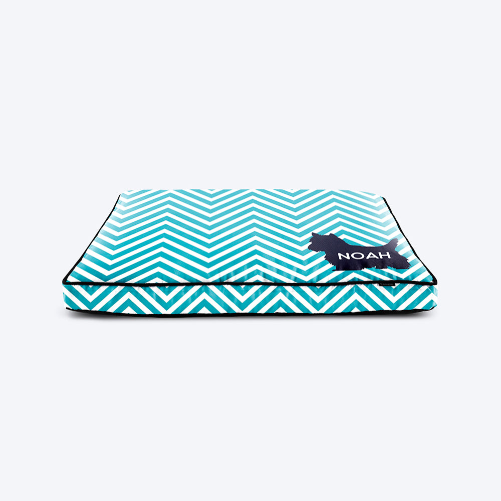 HUFT Teal Chevron with Silhouette Personalised Dog Bed - Heads Up For Tails