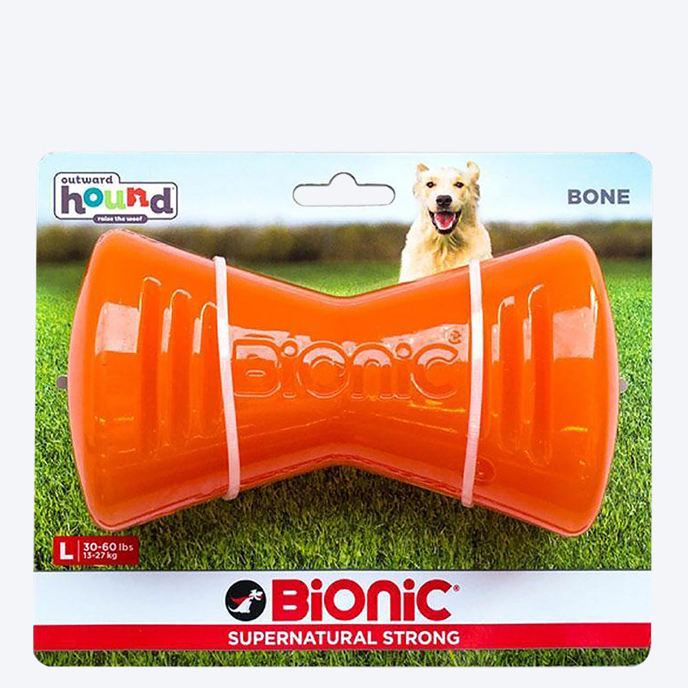 Outward Hound (Nina Ottosson) Bionic SS Bone Orange Dog Chew Toy - Heads Up For Tails