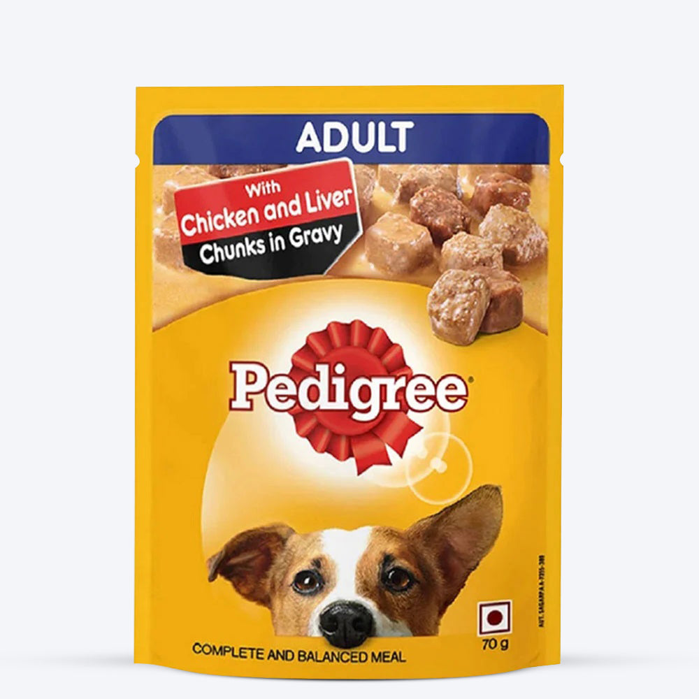 Pedigree Chicken & Liver Chunks in Gravy Adult Wet Dog Food - 70 g packs - Heads Up For Tails