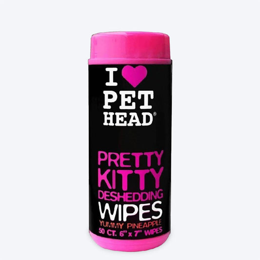 Pet Head Pretty Kitty Deshedding Cat Wipes - 50 Wipes - Heads Up For Tails