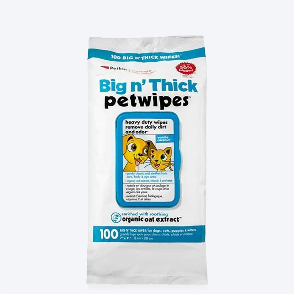Petkin Big n' Thick Wipes for Dogs & Cats - 100 Counts - Heads Up For Tails