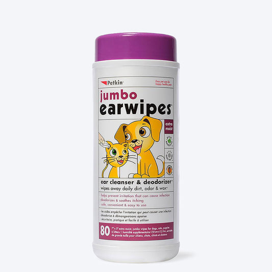 Petkin Jumbo Earwipes for Dogs and Cats - 80 wipes - Heads Up For Tails