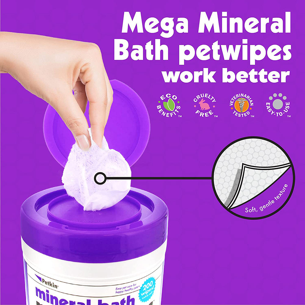 Petkin Mineral Bath Pet Wipes - 200 Pcs - Heads Up For Tails