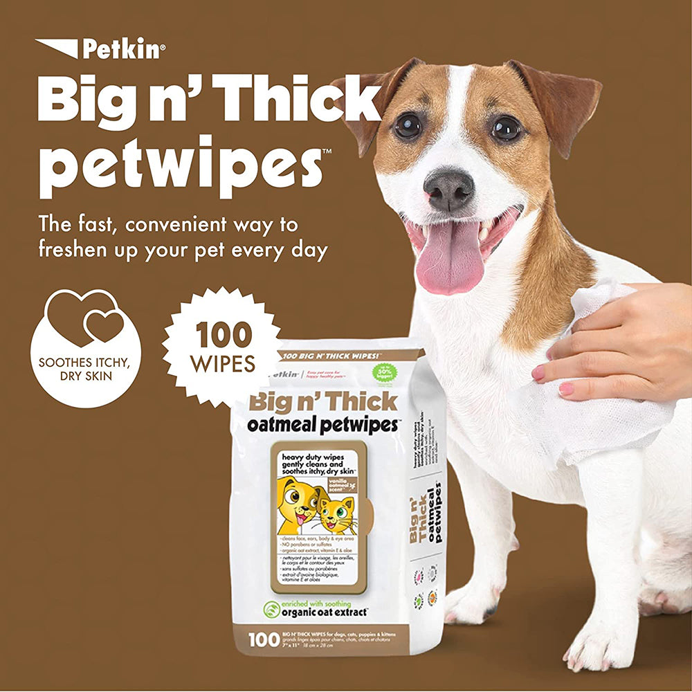 Petkin Oatmeal Travel Pack Pet Wipes - 100 Pcs - Heads Up For Tails