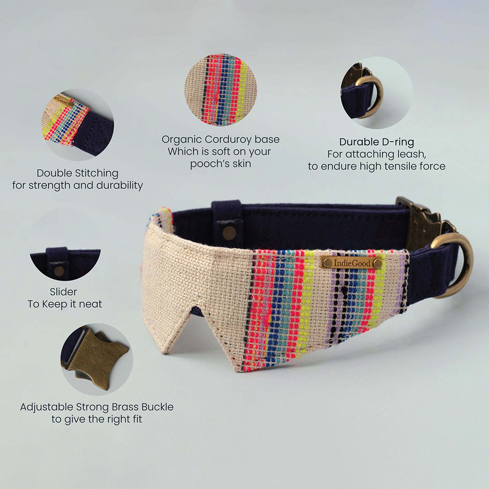 IndieGood Handloom Cotton Dog Collar - Playful Collar - Heads Up For Tails