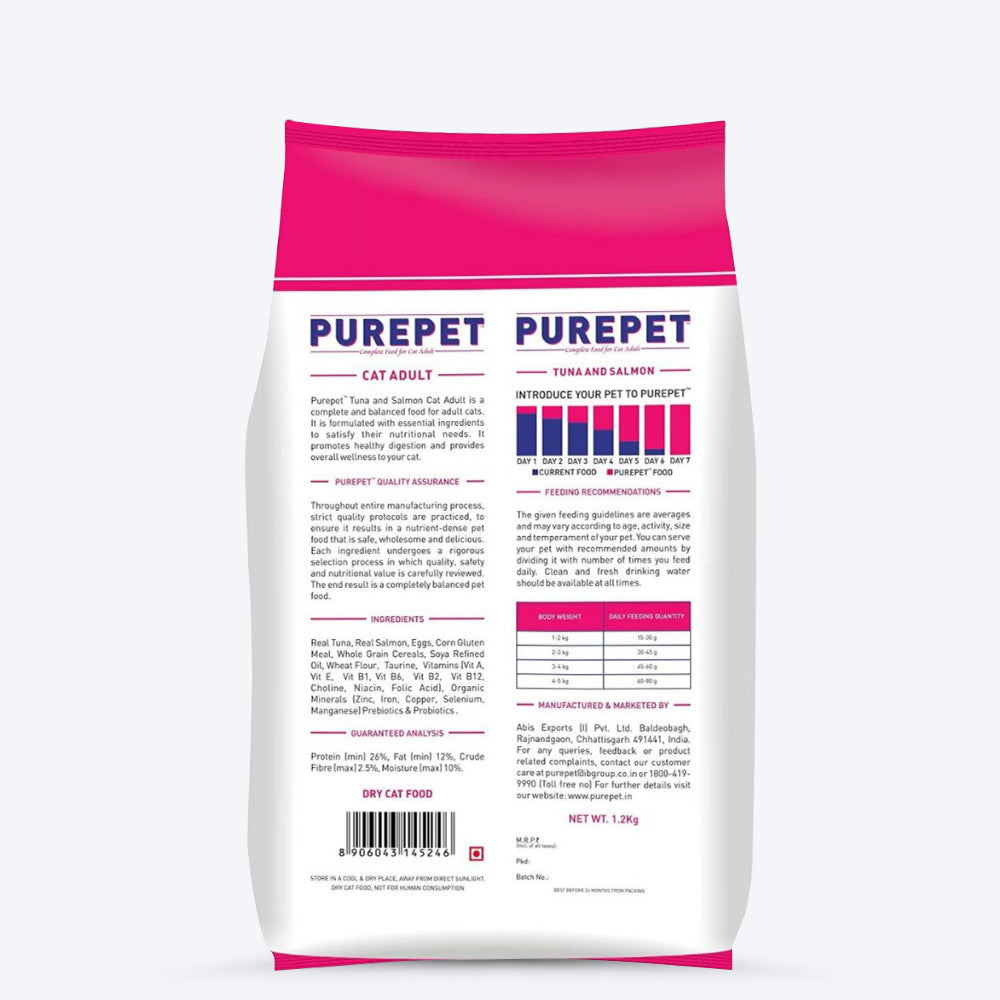 Purepet Tuna And Salmon Adult Dry Food For Cats - 1.2 kg - Heads Up For Tails