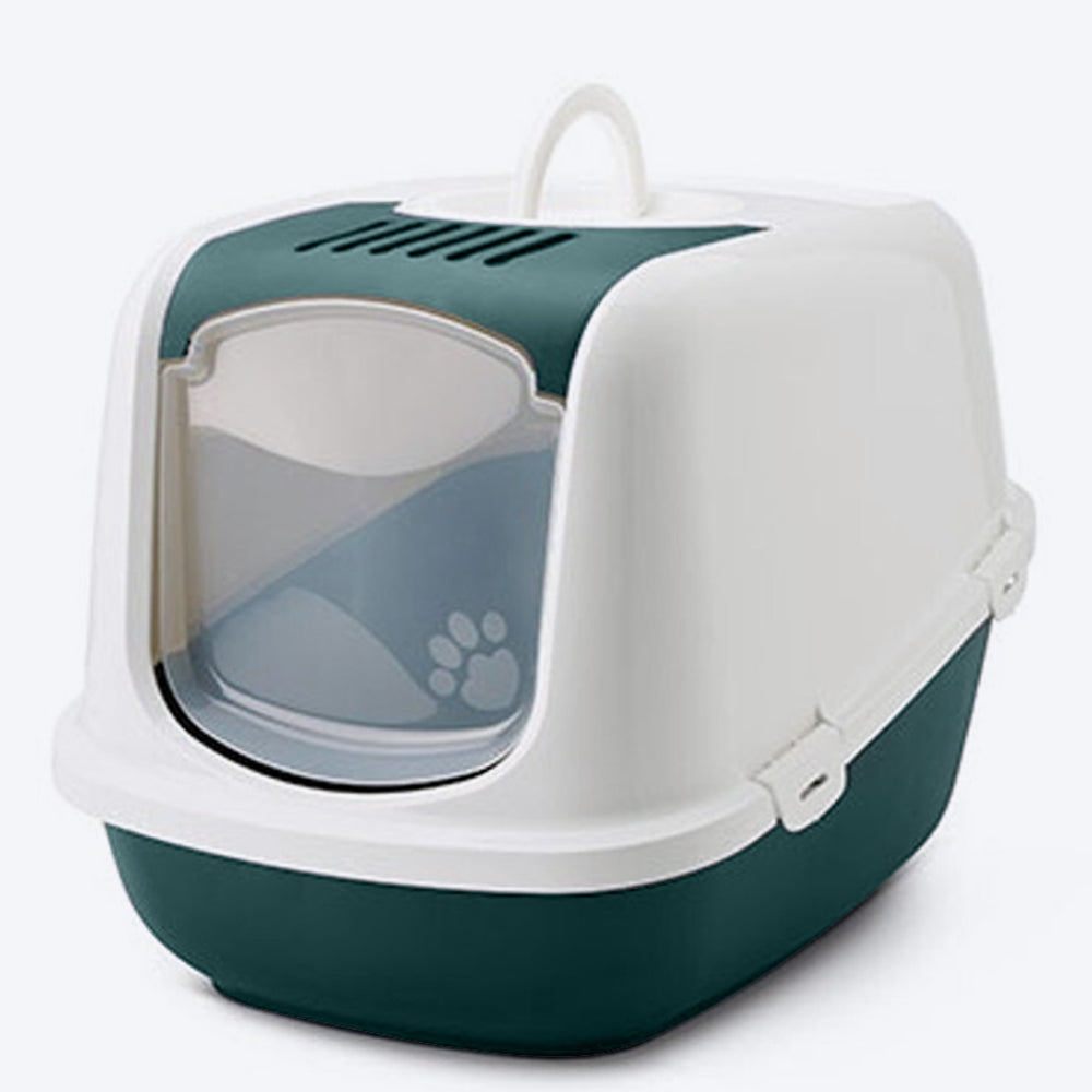 Savic Nestor Jumbo Cat Toilet White and Nordic Green 26 x 19 x 18