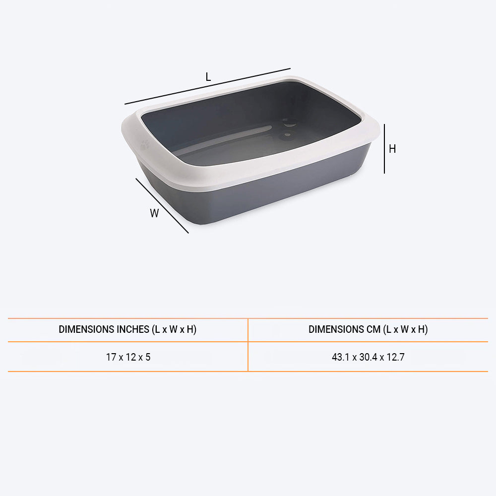 Savic IRIZ Cat Litter Tray with Rim - Retro Cold Grey - 17 x 12 x 5 inch - Heads Up For Tails