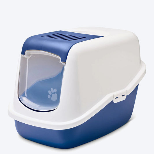 Savic Nestor Cat Toilet Box - Nordic - Blue/White - 22 x 15.3 x 14.9 inch - Heads Up For Tails