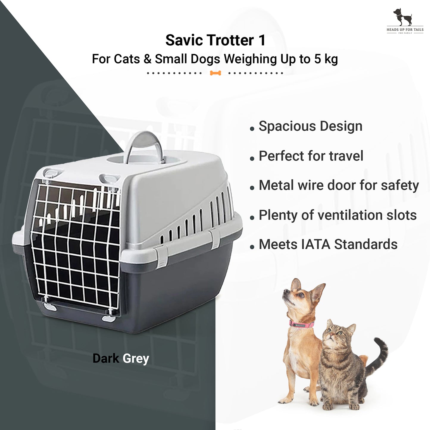Savic Trotter 1 - Dog & Cat Carrier - Dark Grey - 19 x 13 x 12 inch - Holds up to 5 kg_02