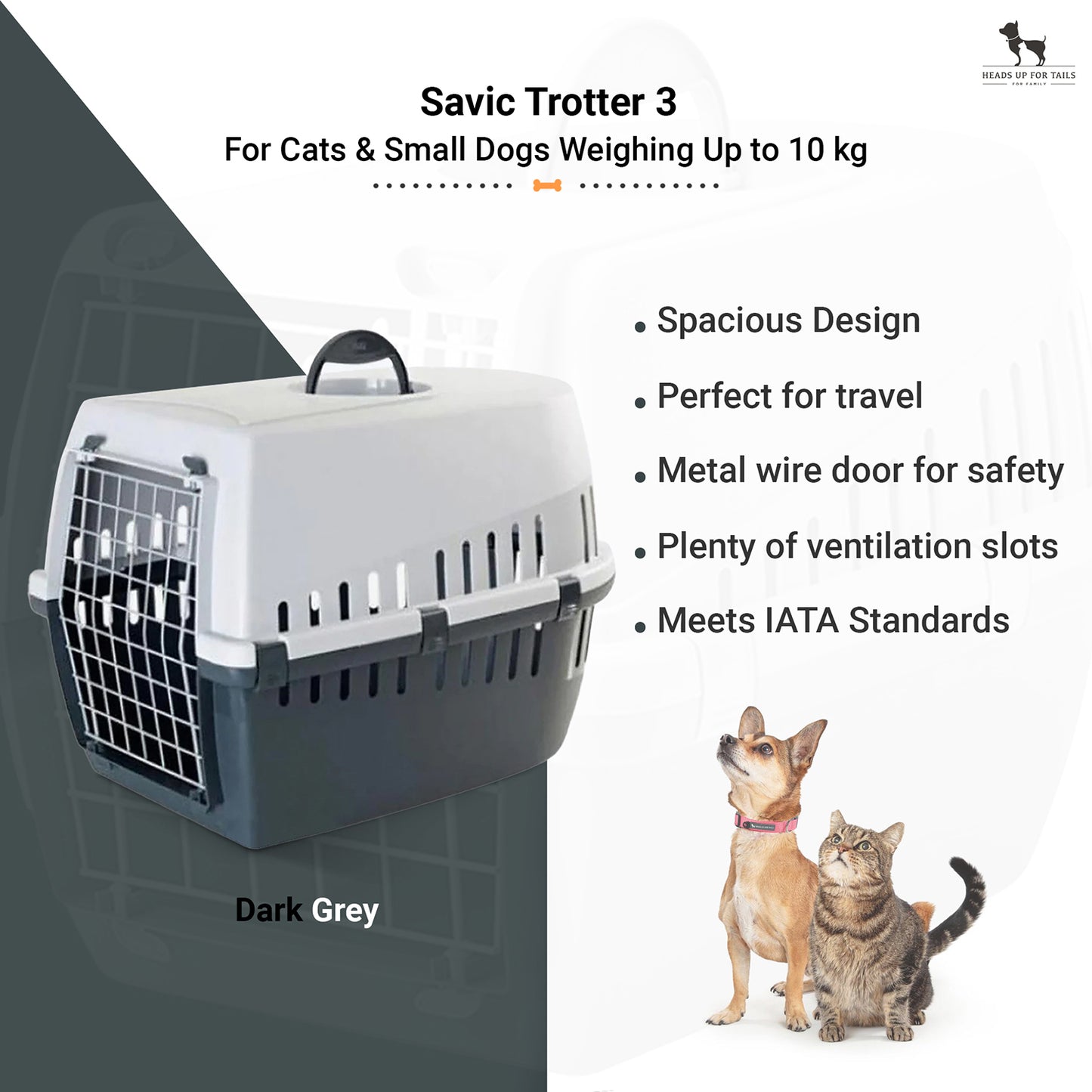 Savic Trotter 3 - Dog & Cat Carrier - Dark Grey - 24 x 16 x 15 inch - Holds up to 10 kg_02
