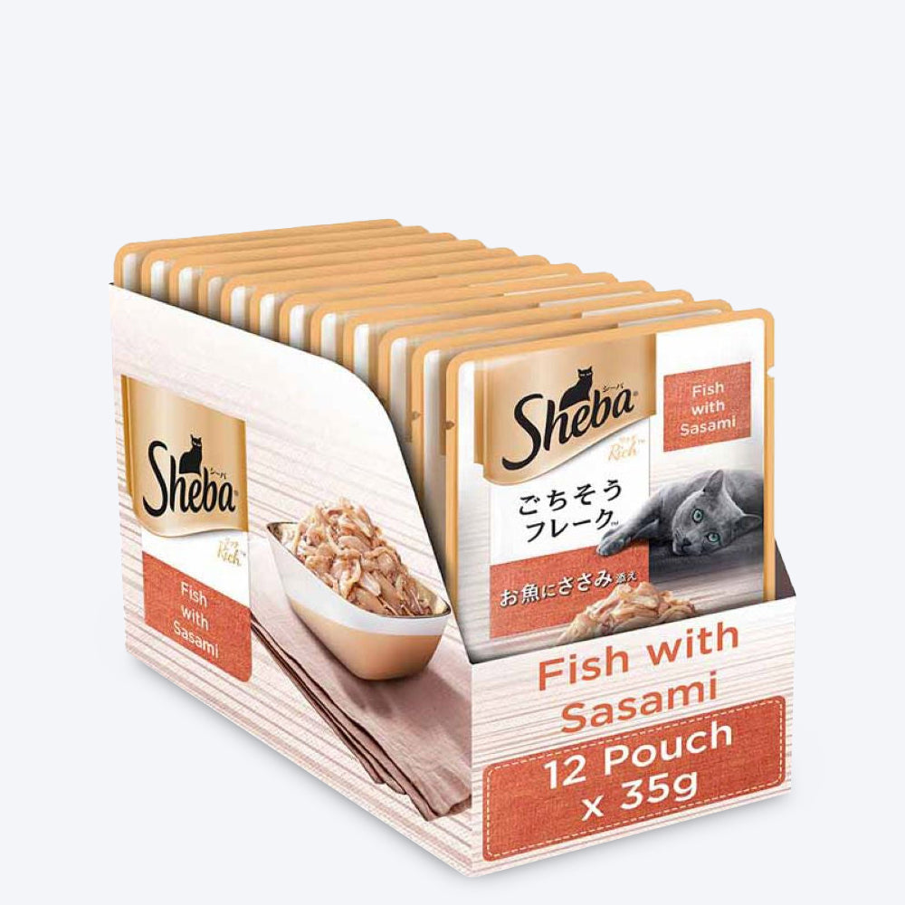 Sheba Fish with Sasami Adult Wet Cat Food - 35 g - Pack of 12 - Heads Up For Tails