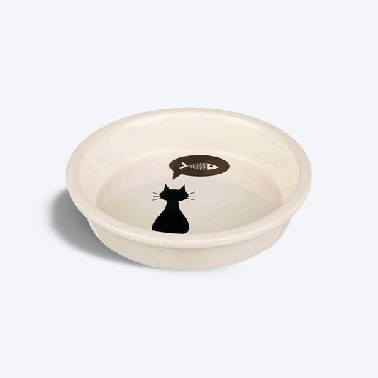 Trixie White Ceramic Cat Feeding Bowl with Cat/Fish Motif - 250 ml - 13 cm - Heads Up For Tails