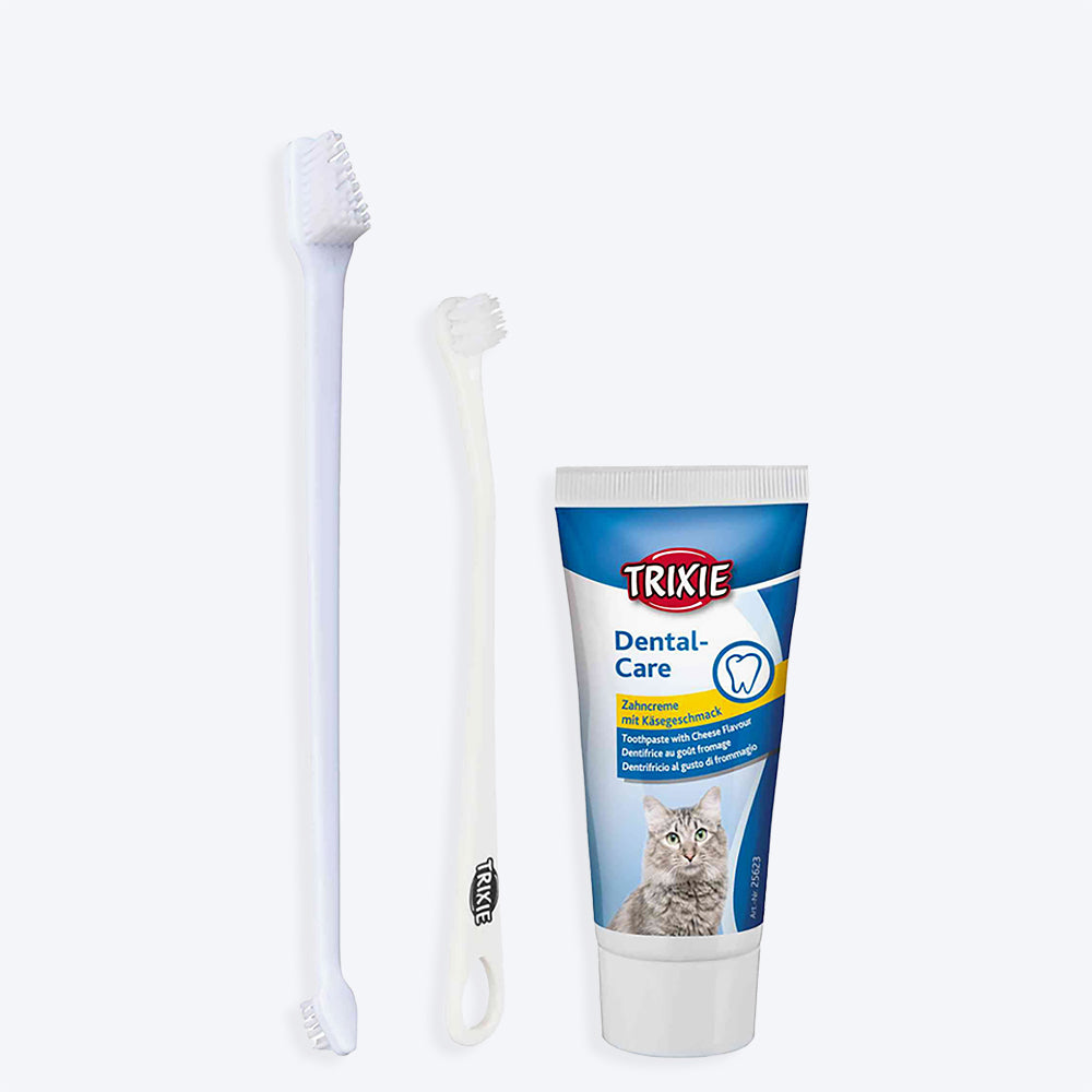 Trixie Cat Dental Hygiene Set with Toothpaste and Brush - 50 g - Heads Up For Tails