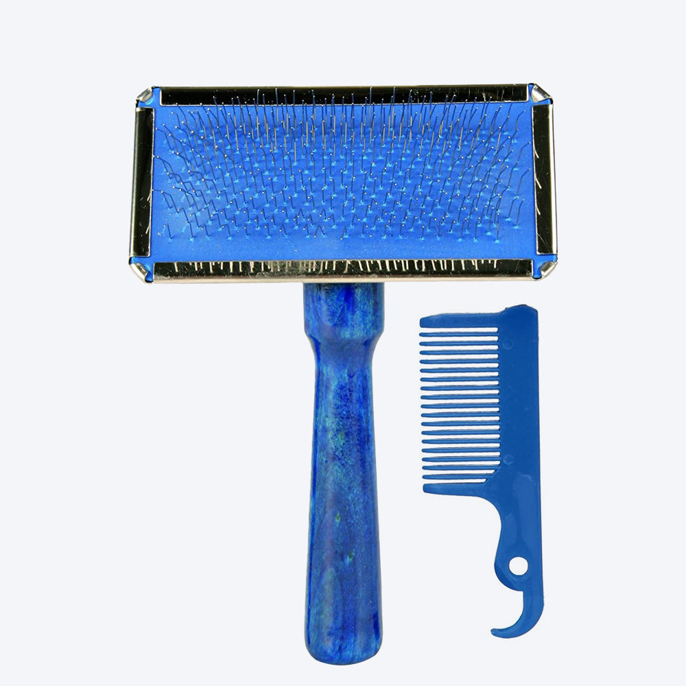 Trixie Dog/Cat Soft Slicker Brush with Brush Cleaner - Heads Up For Tails