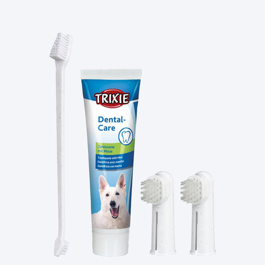 Trixie Dog Dental Hygiene Set with Toothpaste and Brush 100gm - Heads Up For Tails