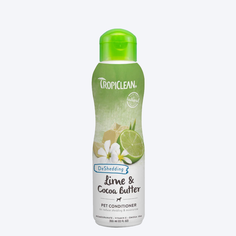 TropiClean Lime & Cocoa Butter Dog & Cat Conditioner, De-shedding For Dogs - 355ml - Heads Up For Tails