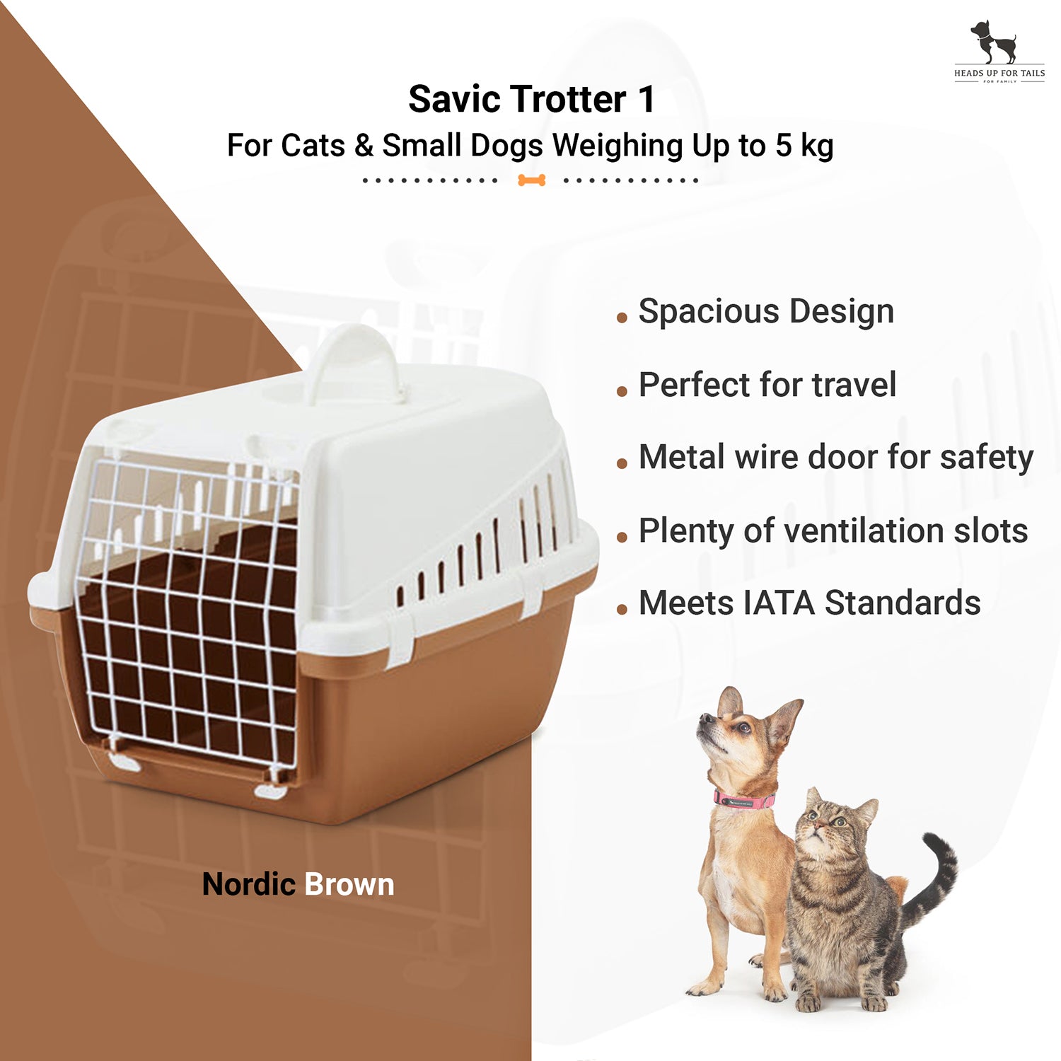 Savic Trotter 1 - Dog & Cat Carrier - Nordic Brown - 19 x 13 x 12 inch - Holds up to 5 kg - Heads Up For Tails