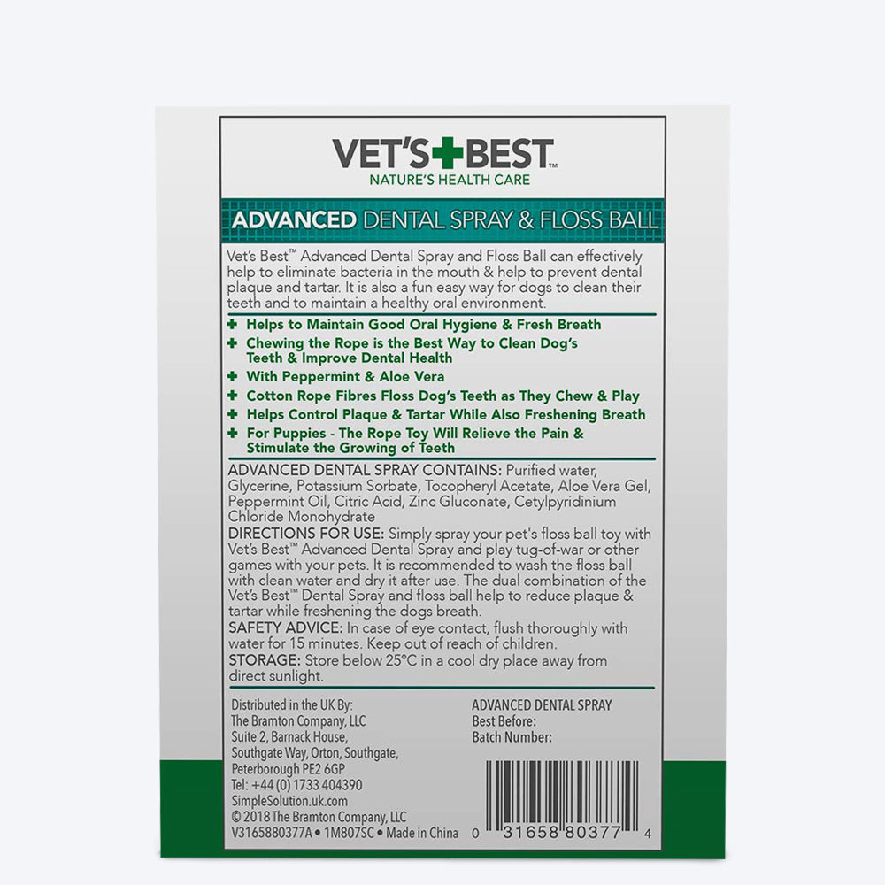 Vet's Best Advanced Dental Spray & Floss Ball for Dogs - 14 ml - Heads Up For Tails