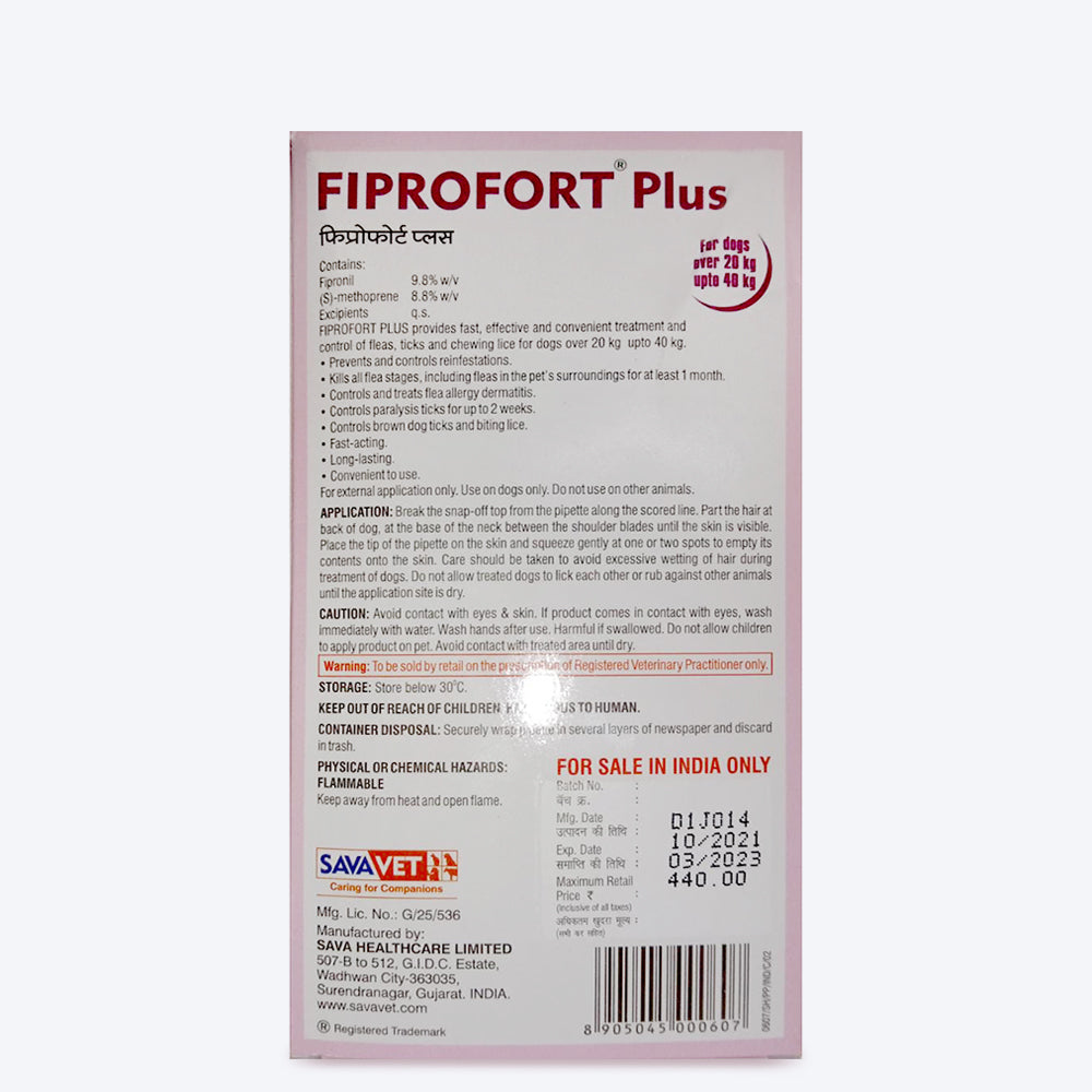 Fiprofort Plus Spot- Ticks & Fleas Solution for Dogs (20-40 kg) - Heads Up For Tails