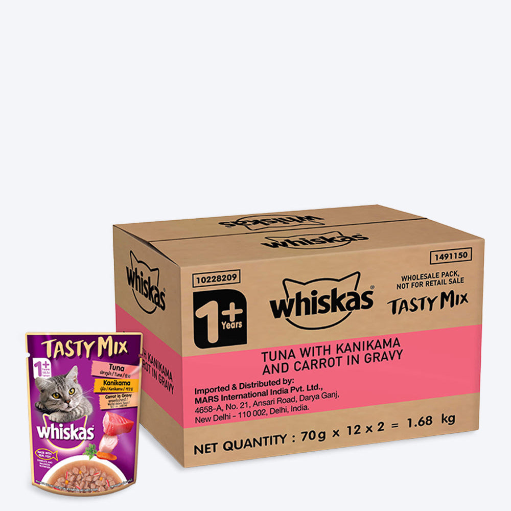 Whiskas Tuna With Kanikama and Carrot Adult Wet Cat Food - Pack of 24 - Heads Up For Tails