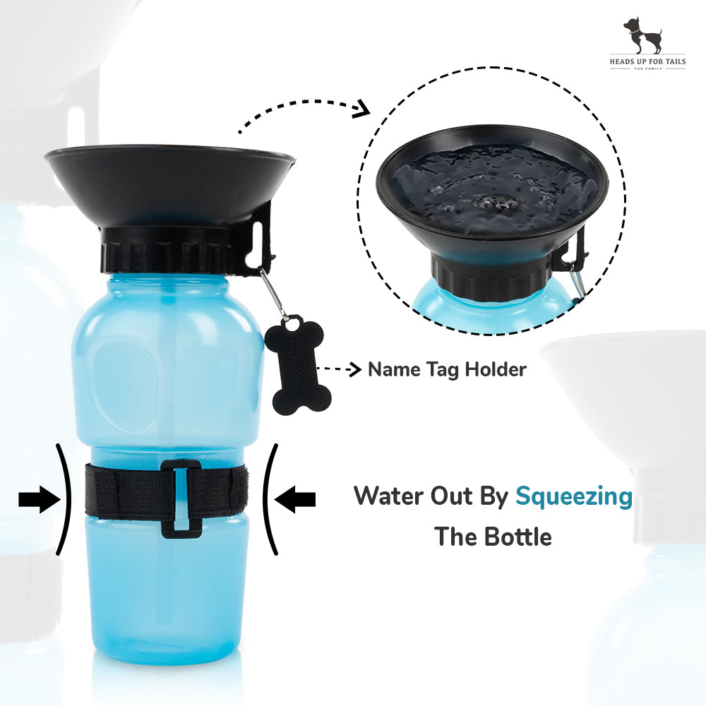 Wonderwoof Portable Water Bottle For Pets - Aqua Dog (Blue) - 500ml - Heads Up For Tails