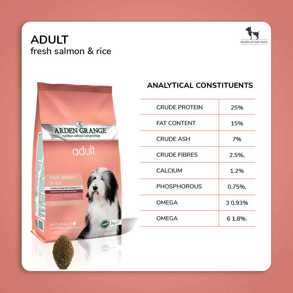 Arden Grange Adult Dry Dog Food - Fresh Salmon & Rice (All Breeds) - Heads Up For Tails