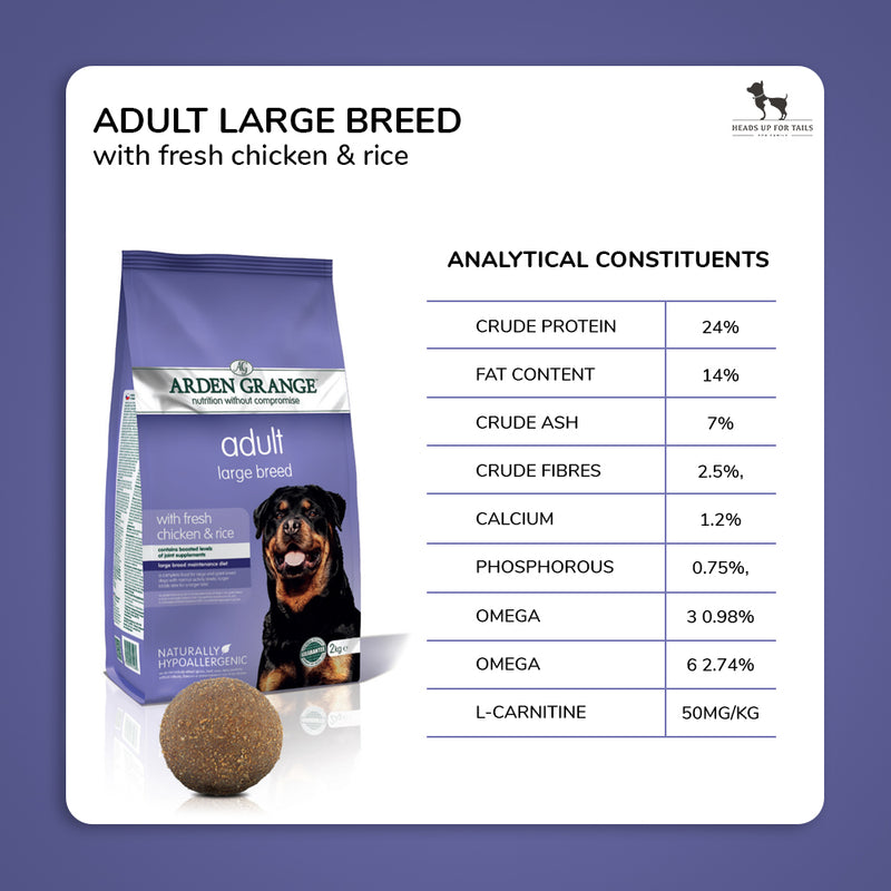 Arden Grange Large Breed Adult Dry Dog Food - Fresh Chicken & Rice - Heads Up For Tails