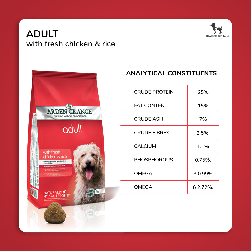 Arden Grange Small & Medium Breed Adult Dry Dog Food - Fresh Chicken & Rice - Heads Up For Tails