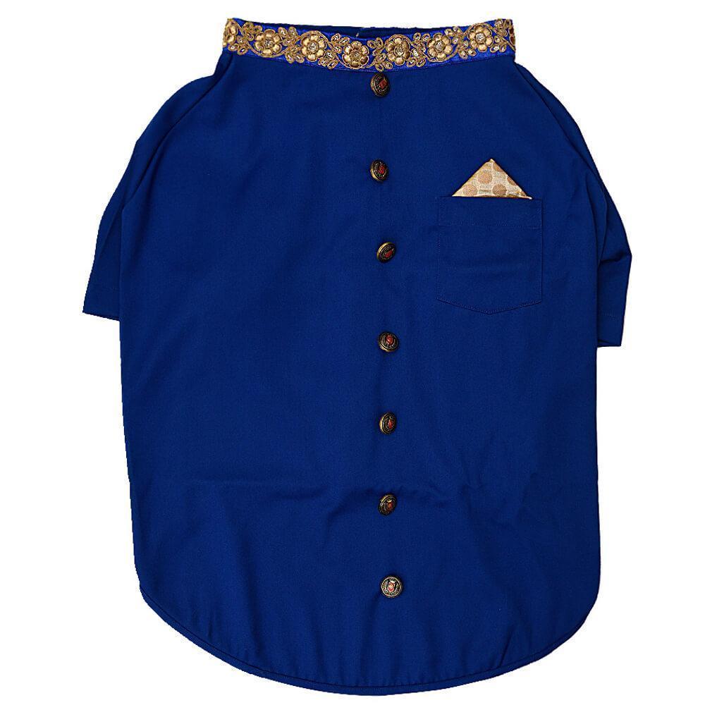 HUFT Personalised Blue Bandh Gala with Gold Pocket Square and Detailing5