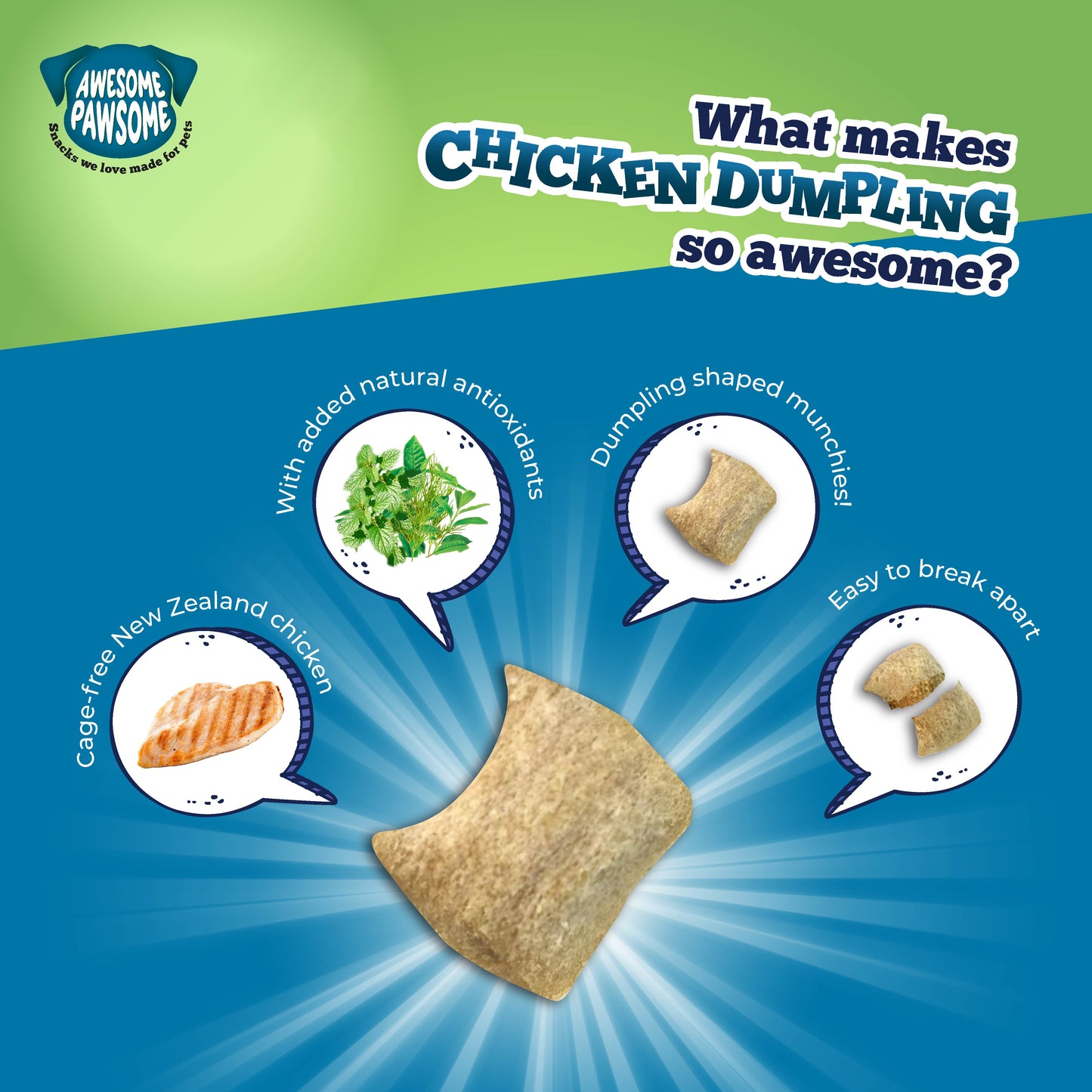 Awesome Pawsome Chicken Dumpling Dog Treat - 85 g - Heads Up For Tails