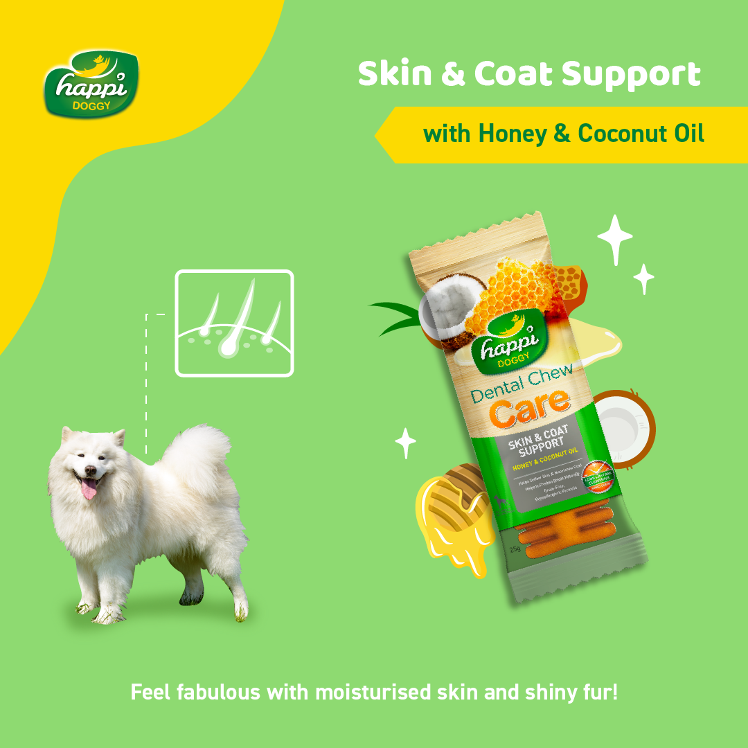 Happi Doggy Vegetarian Dental Chew - (Skin and Coat Support) - Honey & Coconut oil (Singles) - 25 g-3