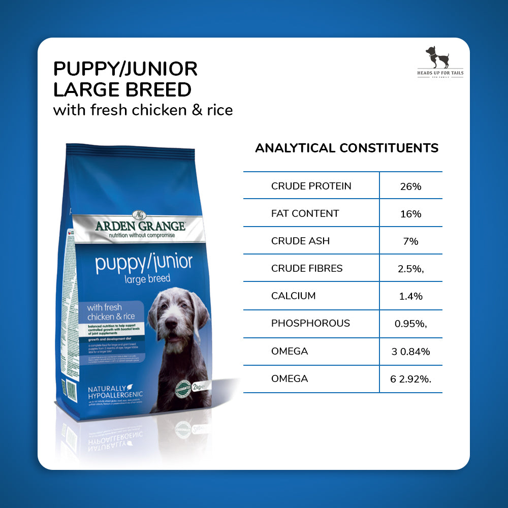 Arden Grange Large Breed Puppy/Junior Food - Fresh Chicken & Rice - Heads Up For Tails