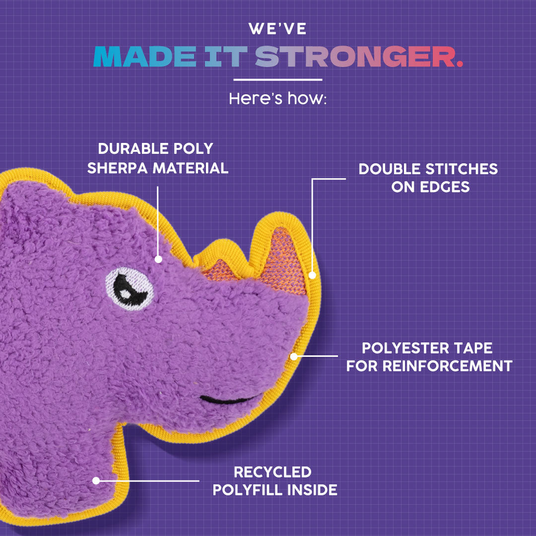 Dash Dog Wild Rhino Comfort Dog Toy - Purple - Heads Up For Tails