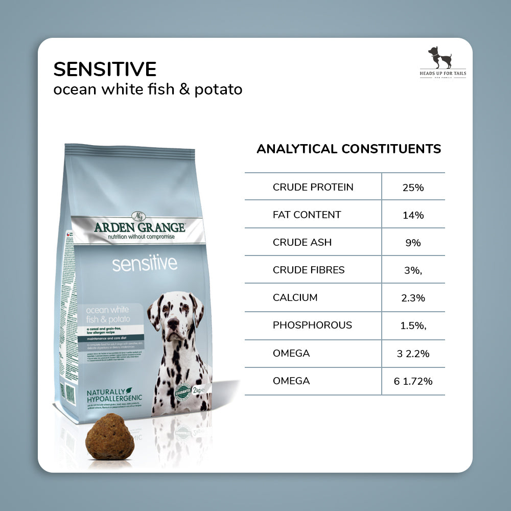 Arden Grange Sensitive Adult Dry Dog Food - Ocean White Fish and Potato - Heads Up For Tails